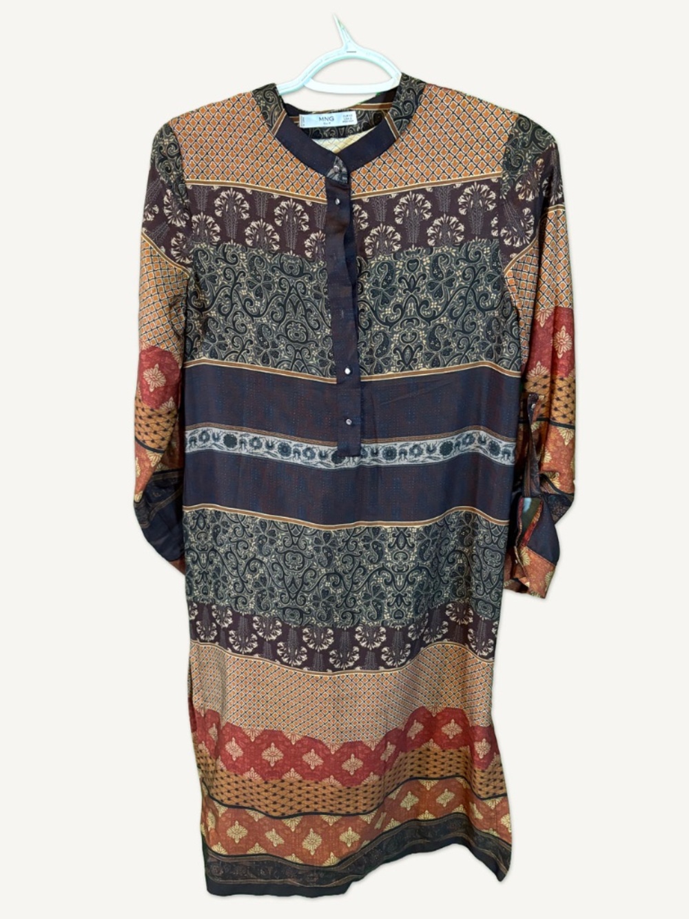 Mango Boho Printed Tunic Dress Long Sleeve Flowy XS